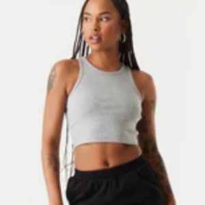 Grey Basic High Neck Ribbed Tank Top